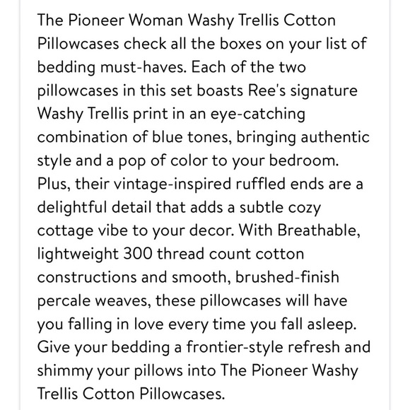 The Pioneer Woman Washy Trellis Cotton Pillow Cases King Size (4) NWT - Picture 7 of 8